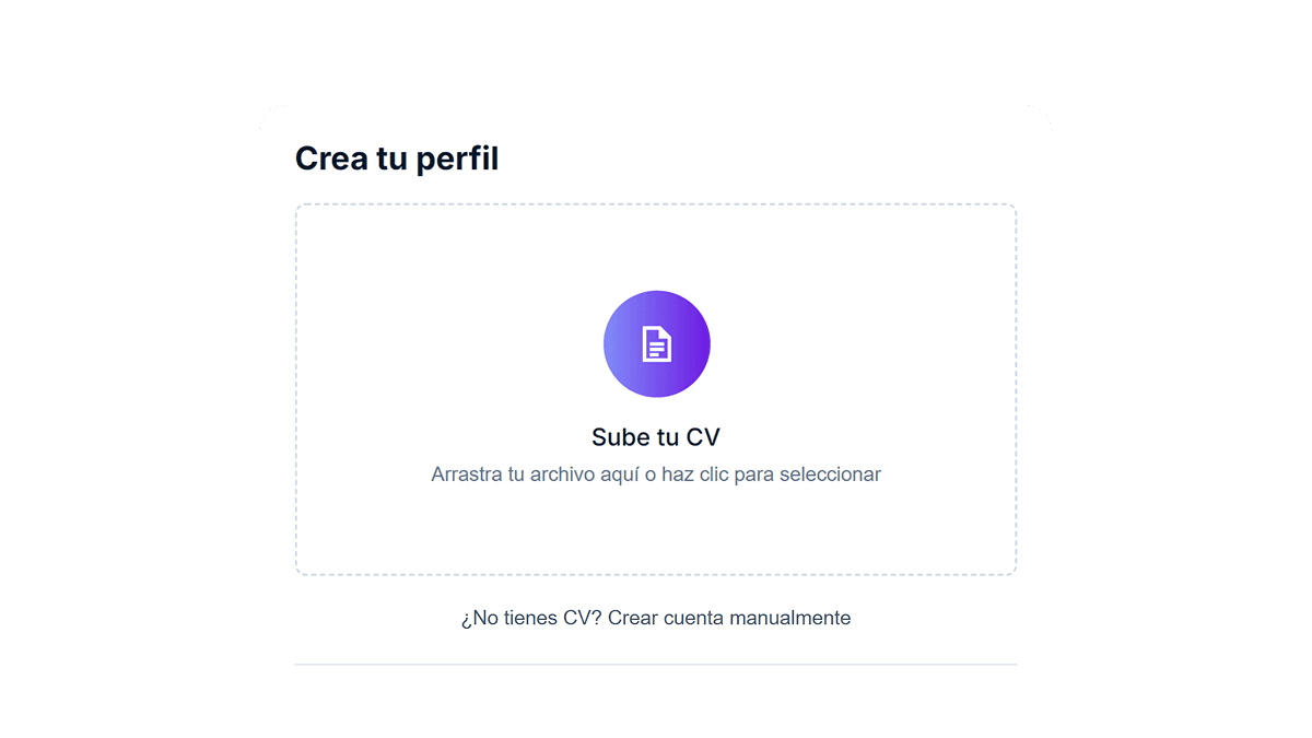 Interfaz de creación de perfil en Talently